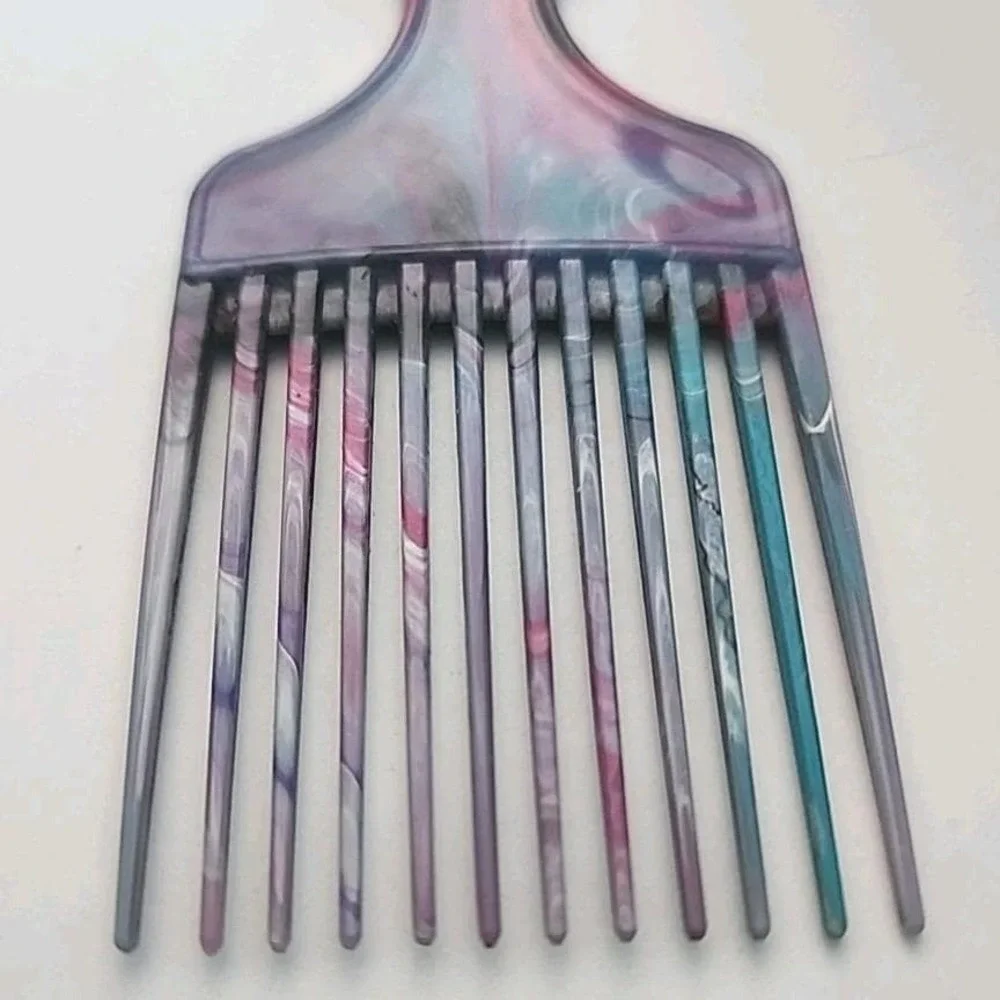 Vintage Hair Lift Pick Comb Marble Plastic Hair Accessory Pink Blue Purple Afro